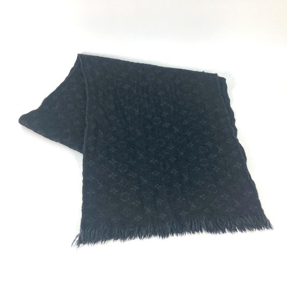 LOUIS VUITTON M70520 Monogram Echarpe Fringe Wool Scarf Men's Noir Black - Picture 1 of 8